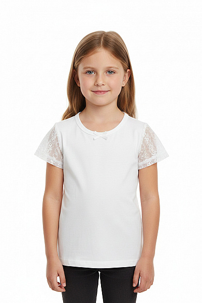Dívčí Tričko S Krajkou A Mašlí Bílé Velikost 104