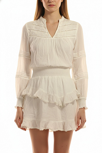 Neo Noir Bílé Bavlněné šaty S Dlouhým Rukávem A Volánky Boho Vel. 38