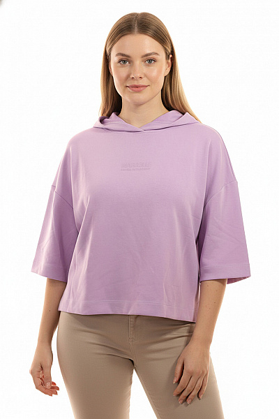 COMMA Dámské Tričko S Krátkým Rukávem A Kapucí Fialové Crop Top Velikost 42