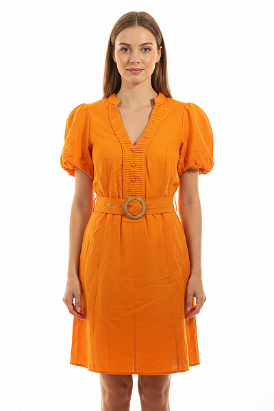 Oranžové Lněné šaty S Páskem Letní Volnočasové Velikost 40