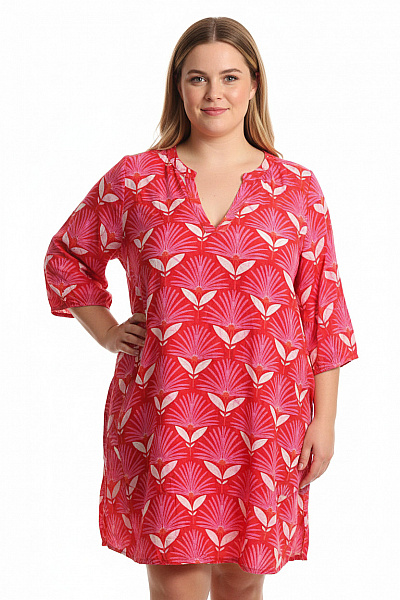 Dámské šaty červené Květované Volnočasové Krátké Vel. XXL