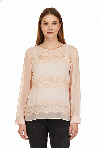 Růžová Halenka S Krajkou A Dlouhým Rukávem Vel. M