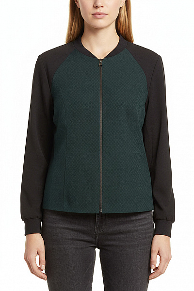 TAIFUN Dámská Bomber Mikina Tmavě Zelená černá Prošívaná Na Zip Velikost M