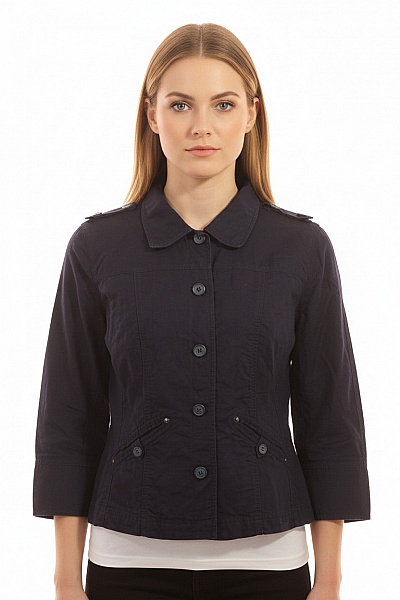 S.OLIVER Dámská Lněná Bunda Modrá Krátká Vojenská Velikost 42