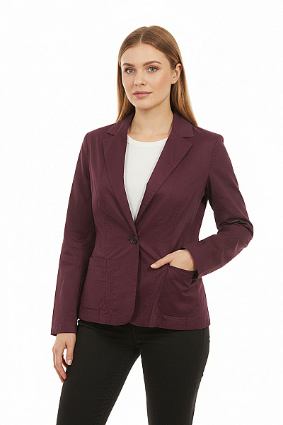 Jones Dámské Sako Bavlněné Elegantní Vypasované Jednořadé Vínové Vel. 40