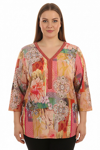 Paprika Dámská Halenka S Krátkým Rukávem A Potiskem Květinová Boho Velikost XXL