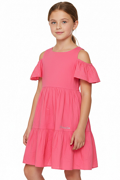 Monnalisa Růžové Bavlněné šaty S Volánky A Puntíky Na Ramínkách Vel. 128
