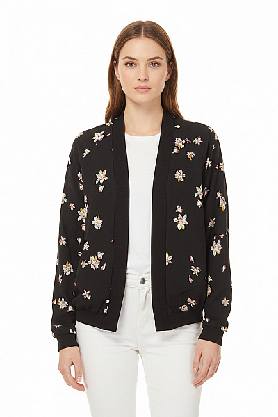 Dámská Bomber Bunda Květinový Vzor černá Lehká Moderní Jarní Vel. 36