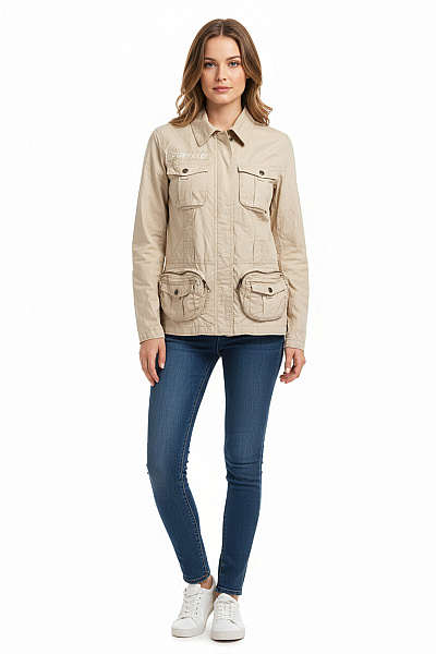 BUFFALO Béžová Bavlněná Bunda S Kapsami A Límcem Vel. 36