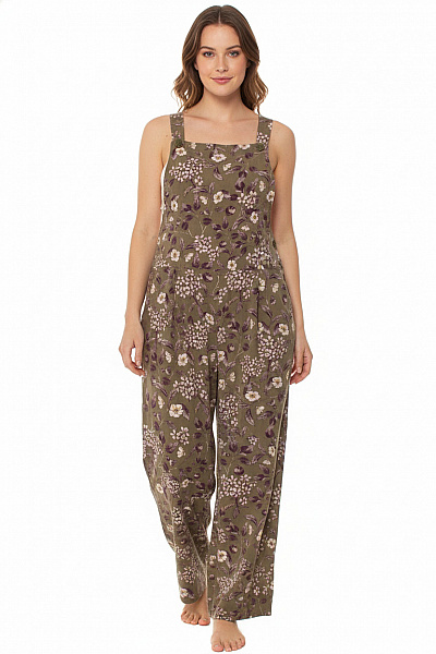 Monki Dámský Květinový Overal Bez Rukávů Khaki Vel. M