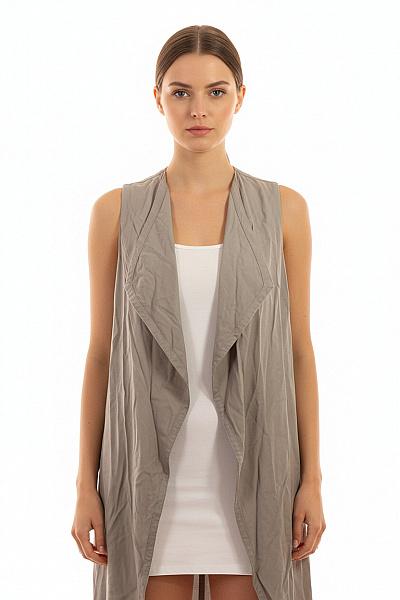 SISLEY Dámský Dlouhý Vestový Kardigan Volný Minimalistický Plátěný šedý Vel. 38