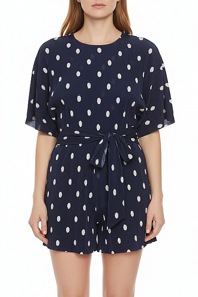 Asos Dámský Modrý Puntíkovaný Overal S Krátkým Rukávem Velikost 40