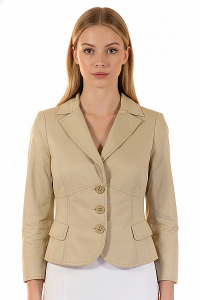 SOLAR Dámský Bavlněný Vypasovaný Elegantní Kabát Béžový Vel. 34