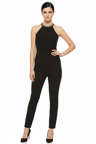 Esprit černý Overal Bez Rukávů S Kamínky Velikost 34