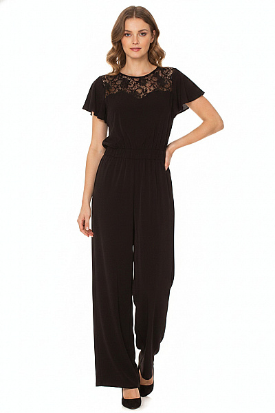 BODY FLIRT Dámský černý Overal Krátký Rukáv Krajka Elegantní Vel. 40/42