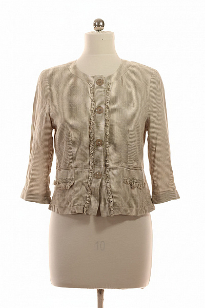 GERRY WEBER Béžové Pruhované Sako S 3/4 Rukávem Volnočasové Velikost M