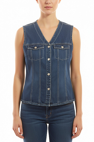 Gap Dámská Džínová Vesta Bez Rukávů Modrá Vel. M