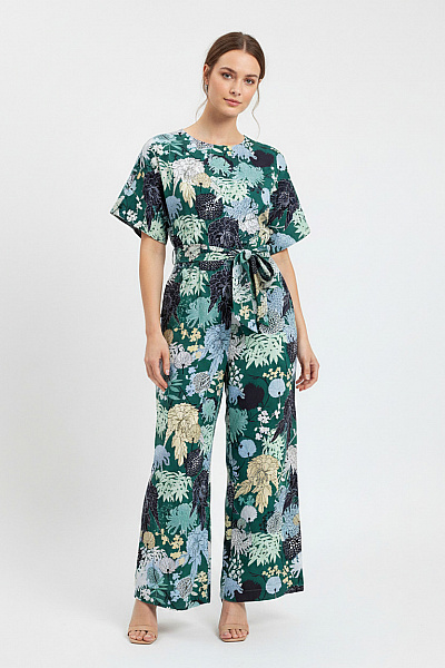 Monki Zelený Květinový Overal S Krátkým Rukávem Velikost M