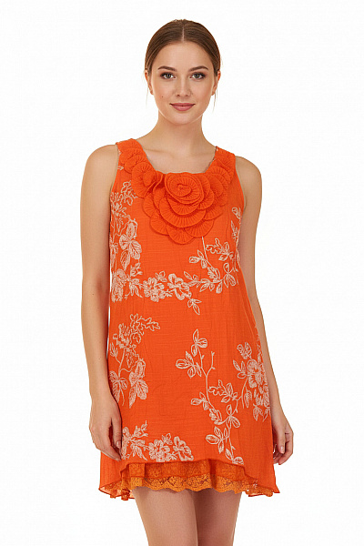 IZABEL LONDON Oranžové Květované šaty Bez Rukávů S Výšivkou A Krajkou Velikost 36