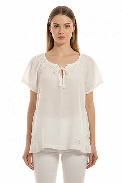 Odd Molly Bílá Dámská Halenka S Krátkým Rukávem A Krajkou Boho Velikost 4