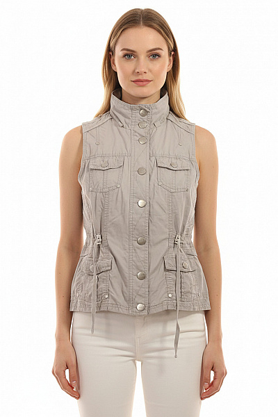 Fashion Dámská Bavlněná Béžová Vesta Bez Rukávů S Páskem Lehká Vel. S