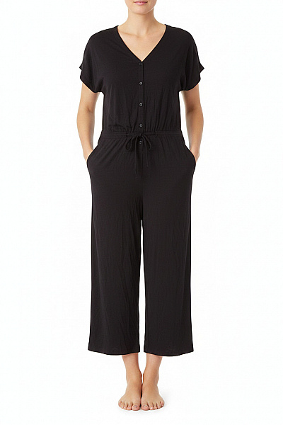 SEASALT CORNWALL Dámský černý Bavlněný Overal S Krátkým Rukávem A V-výstřihem Velikost 40