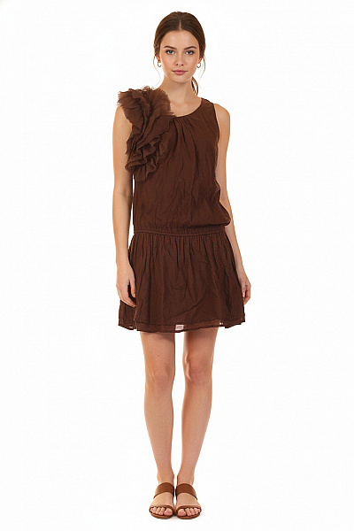 SISLEY Hnědé šaty Bez Rukávů Volnočasové Letní Mini Plisované Velikost S