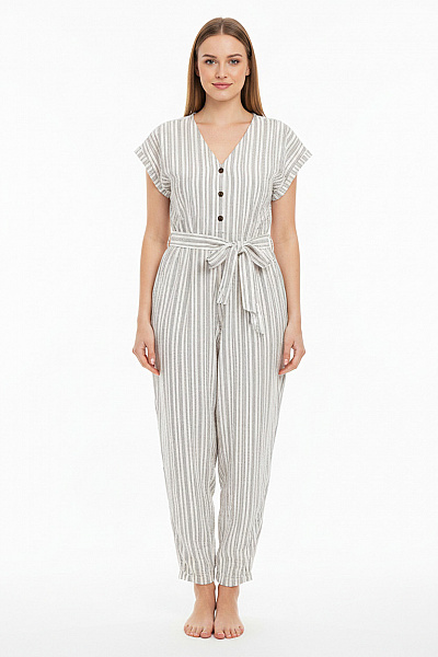 Gap Dámský Pruhovaný Overal S Krátkým Rukávem A Páskem Velikost XL