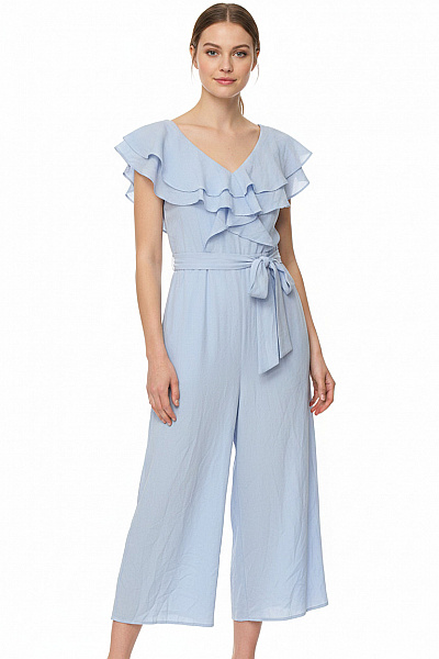 Lost Ink Modrý Volánkový Overal S Krátkým Rukávem Velikost UK 10