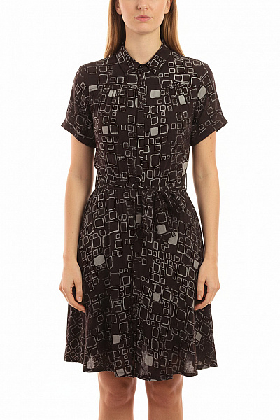 DIESEL Dámské šaty Košilové Krátký Rukáv Geometrický Vzor S Páskem Letní Velikost M