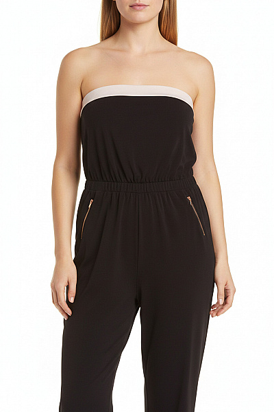 černý Overal Bez Rukávů Elegantní Společenský Polyesterové Velikost L