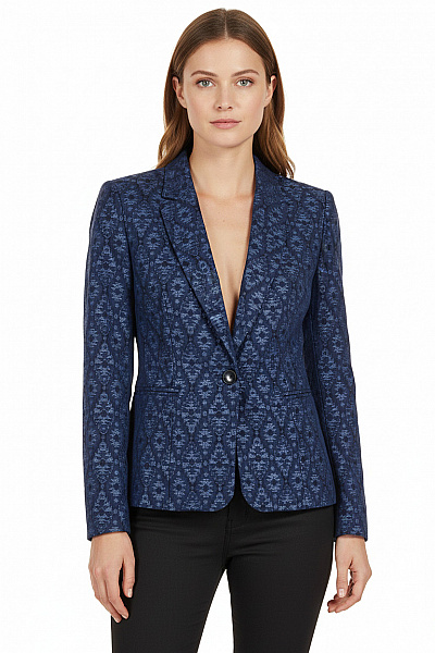 ZARA Dámské Modré Vzorované Sako Elegantní Vypasované Na Běžné Nošení Vel. S