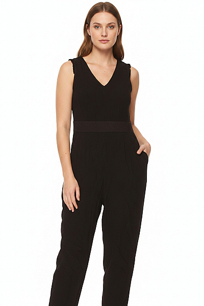 SISLEY Dámský černý Overal Bez Rukávů Viskózový Elegantní Velikost 42