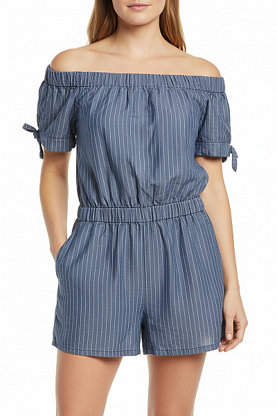 ZARA Modrý Pruhovaný Overal S Krátkým Rukávem Vel. L