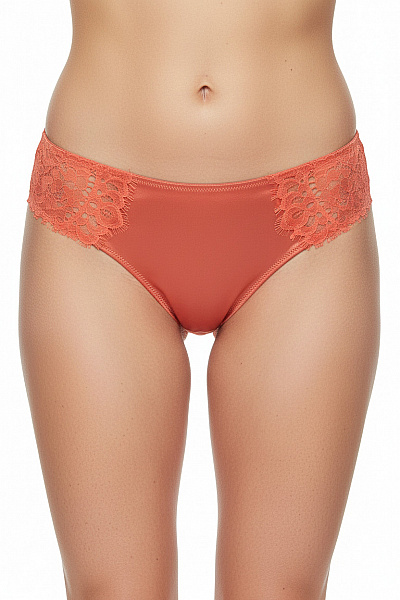 Dámské Oranžové Saténové Krajkové Kalhotky