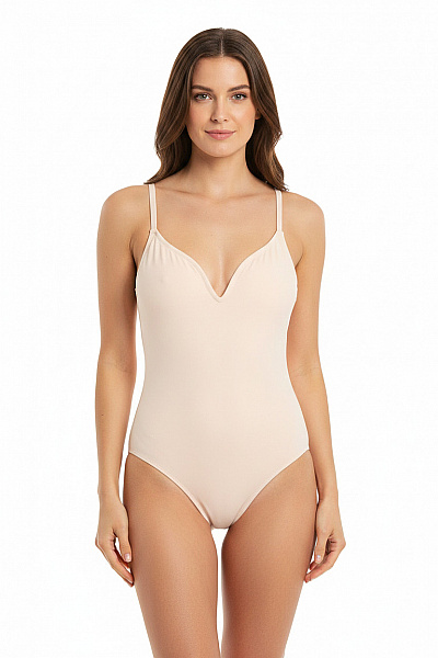 Dámské Jednodílné Plavky Béžové Sexy Vykrojené Velikost M