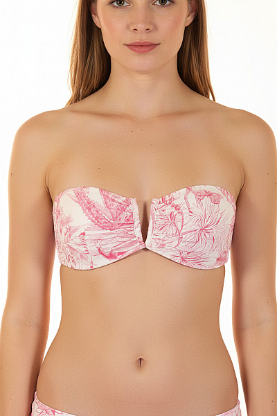 Dámské Plavky Podprsenka Květinové Růžové Bez Ramínek Vel. 42