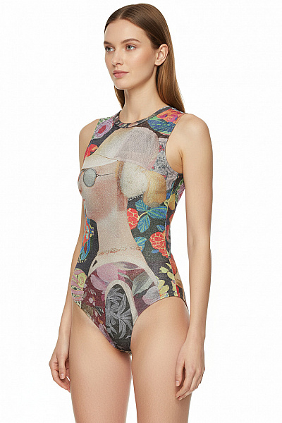 DESIGUAL Dámské Body Barevné Květinové Potisk Velikost S