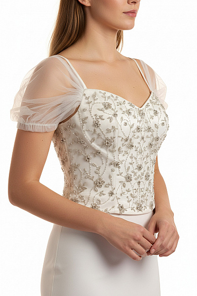 Bílý Korzet S Výšivkou A Tylovými Rukávy Vel. 36