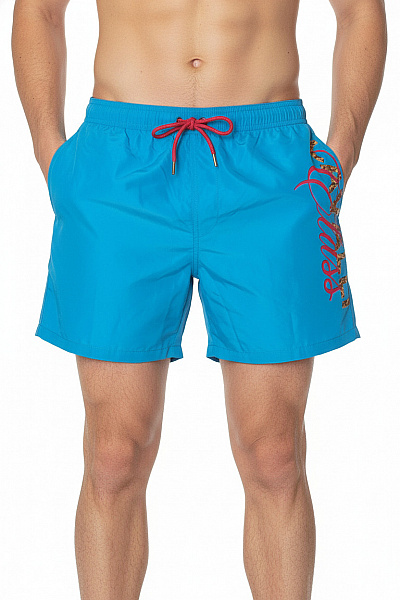 Roberto Cavalli Pánské Modré Plavecké Kraťasy S Potiskem Vel. L