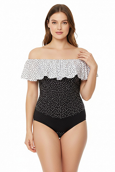 BRAVE SOUL Dámské Jednodílné Plavky Puntíkované S Volánky Velikost M