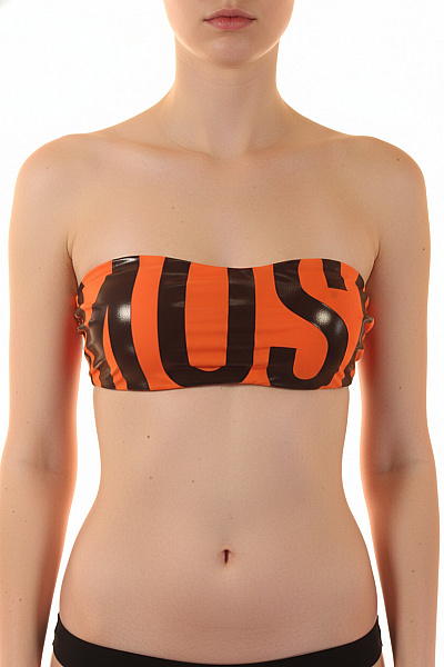MOSCHINO Dámské Plavky Pruhované Oranžové Lesklé Bez Ramínek Vel. 85