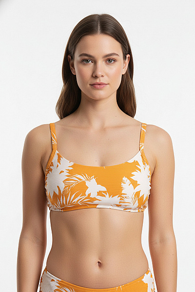 Seafolly Dámské Plavky žluté Květinové Crop Top žebrované Velikost EU 38