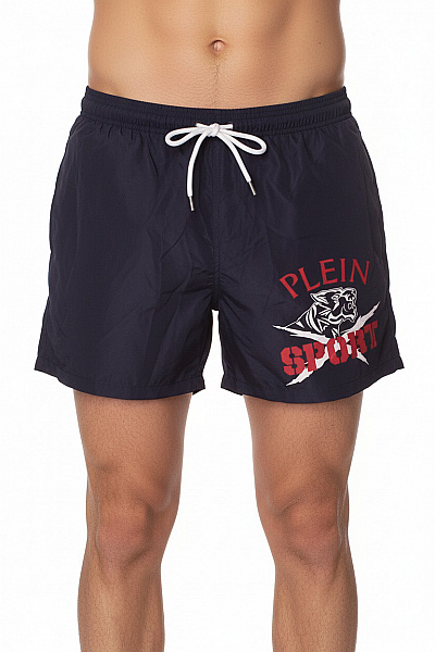 PLEIN SPORT Pánské Modré Sportovní Plavecké Kraťasy S Potiskem Vel. L