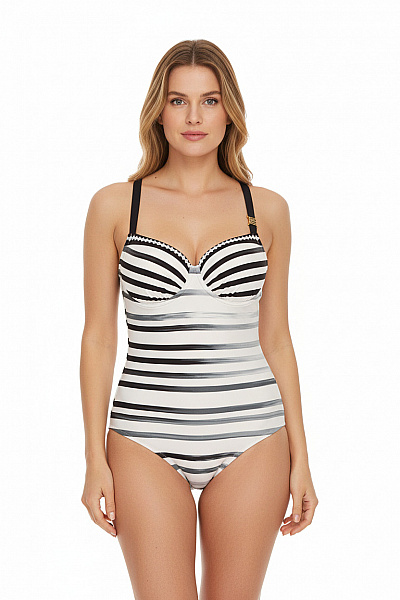FERAUD PARIS Dámské Jednodílné Pruhované Plavky S Krajkou A Push Up Velikost 36