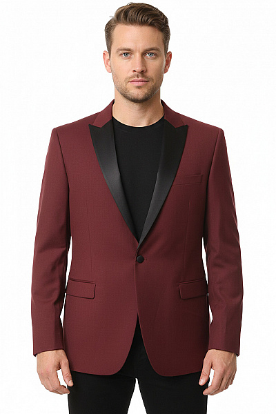 LAWRENCE GREY Pánské Vínové Smokingové Sako Elegantní Společenské Jednořadé S Jedním Knoflíkem Vel. EU 42