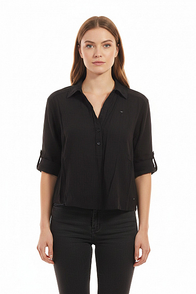 Dámská černá Halenka S Krátkým Rukávem A Límečkem Vel. 38