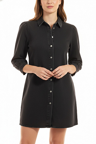 ONLY Dámské šaty Košilové Džínové S Dlouhým Rukávem Bavlněné šedé Velikost XL