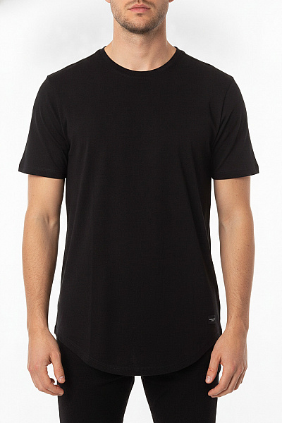 JACK & JONES Pánské Tričko S Krátkým Rukávem černé Jednobarevné Basic Prodloužené Velikost L