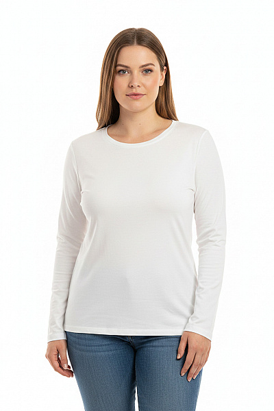 Dámské Tričko S Dlouhým Rukávem Bílé Basic Jednobarevné Modalové Velikost XXL